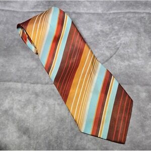 Vintage Men's Stripe Necktie 31" 100% Polyester Brown Tan Blue